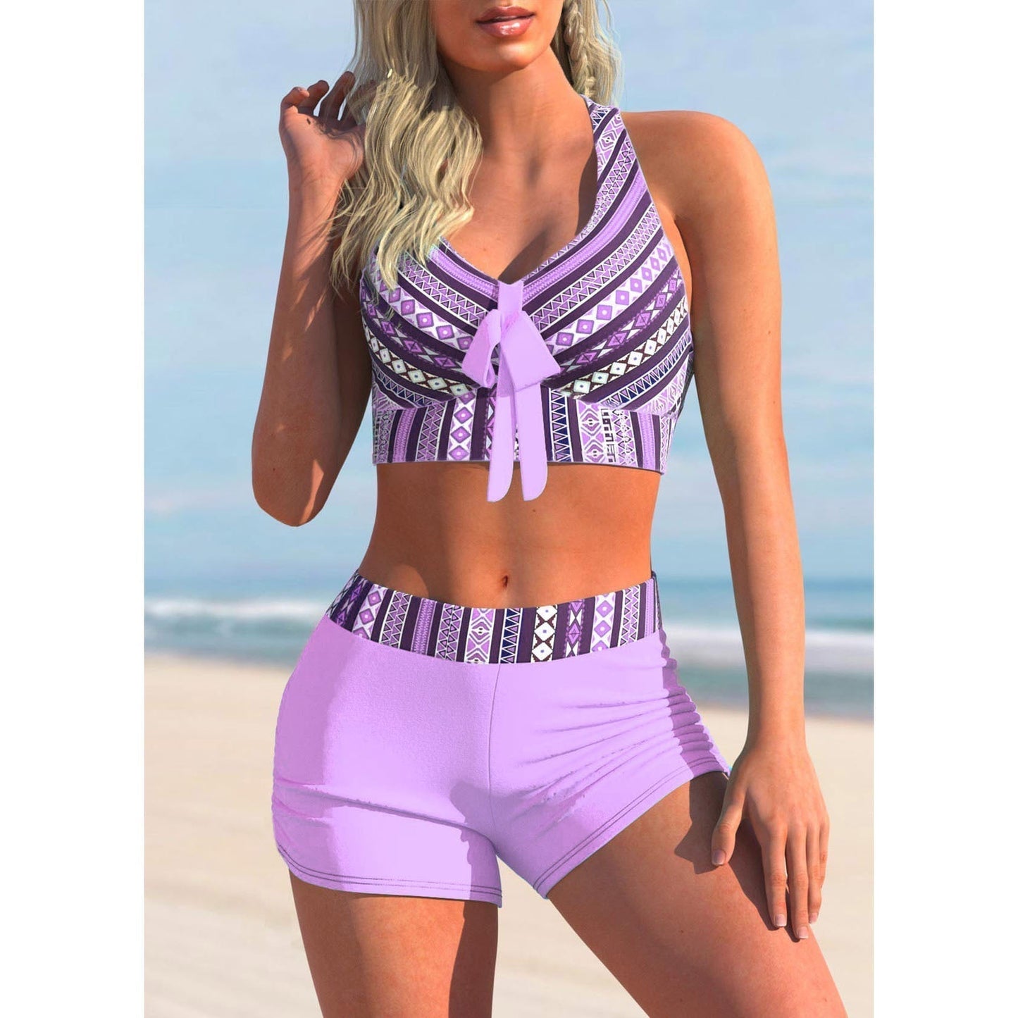 Maillot de bain 2 pièces avec col licou et short taille haute