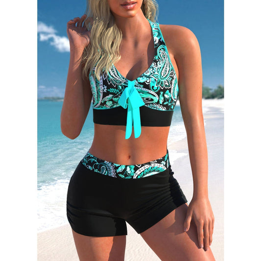 Maillot de bain 2 pièces avec col licou et short taille haute