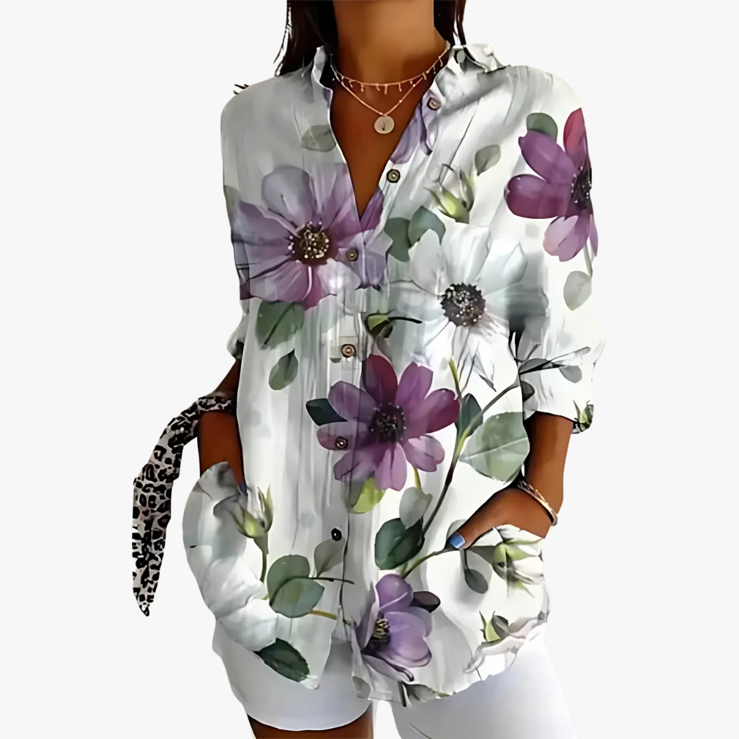 Blouse brodée en lin pour femme