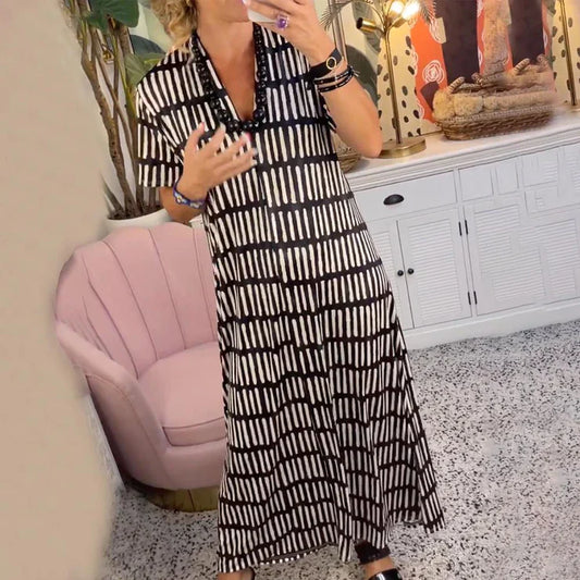 Ilse - Robe longue moderne à manches courtes et décolleté en V