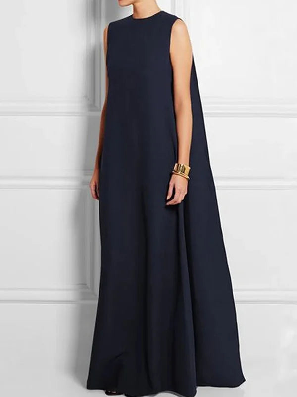 Inara - robe ample, simple, couleur unie, sans manches, dos en V, longue et ample