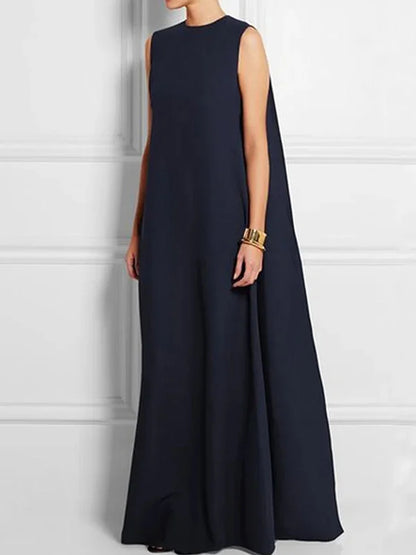Inara - robe ample, simple, couleur unie, sans manches, dos en V, longue et ample