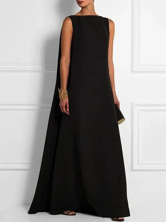 Inara - robe ample, simple, couleur unie, sans manches, dos en V, longue et ample