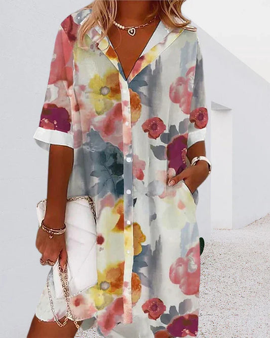 Irma - Robe chemise ample à manches mi-longues