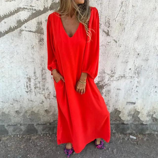 Jolien - Robe unie à manches lanternes pour femmes