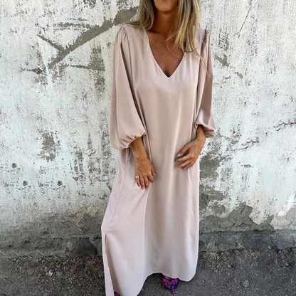Jolien - Robe unie à manches lanternes pour femmes