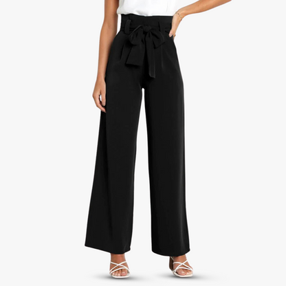 Pantalon large en tissu pour femmes avec ceinture à nouer