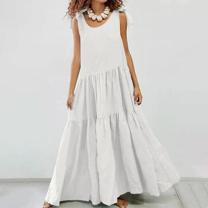 Kinsley - robe longue décontractée à volants et cardigan à lacets de couleur unie