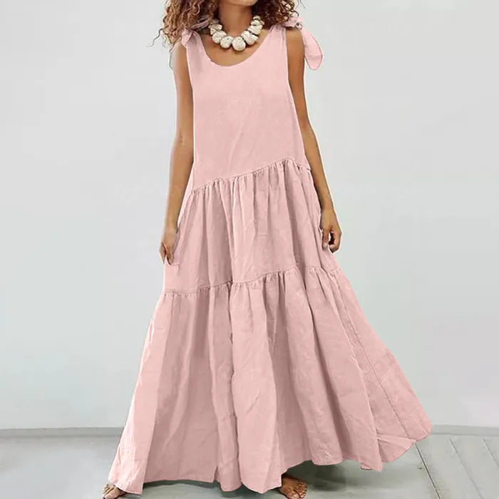 Kinsley - robe longue décontractée à volants et cardigan à lacets de couleur unie
