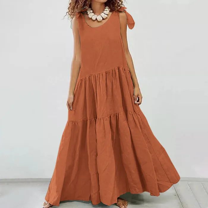Kinsley - robe longue décontractée à volants et cardigan à lacets de couleur unie
