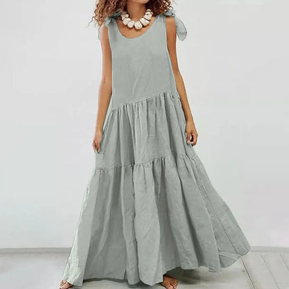 Kinsley - robe longue décontractée à volants et cardigan à lacets de couleur unie