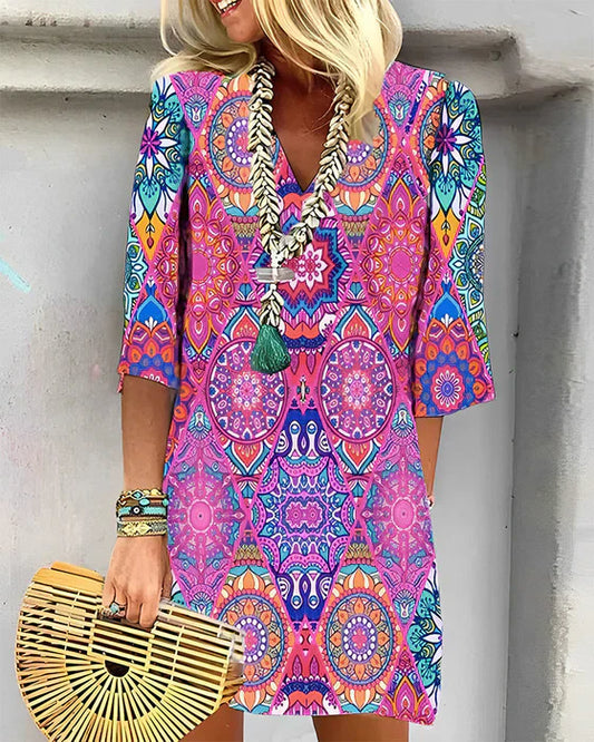 Kylene - Robe géométrique manches 3/4