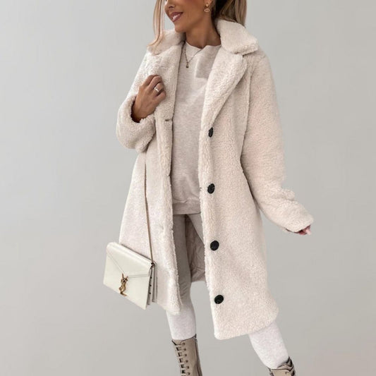 Veste Teddy Longue pour Dames | Blanc - Chaud et Tendance