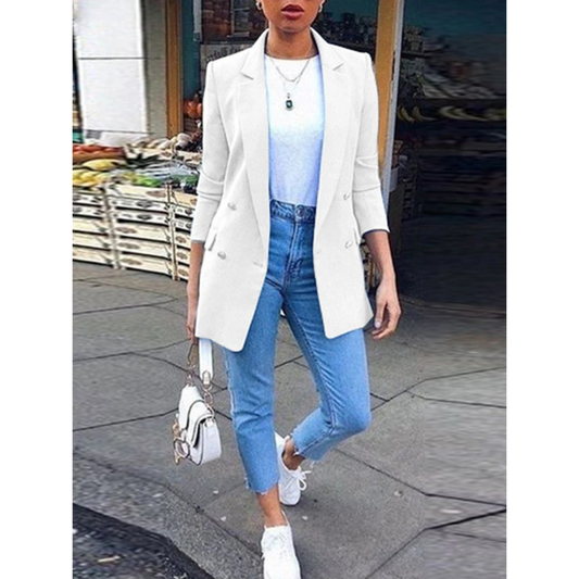 Evelien | Blazer long avec boutons et col pour femme
