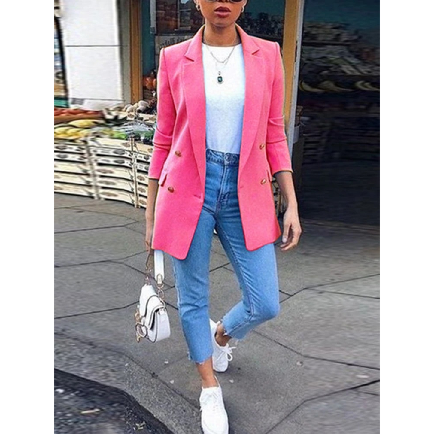 Evelien | Blazer long avec boutons et col pour femme