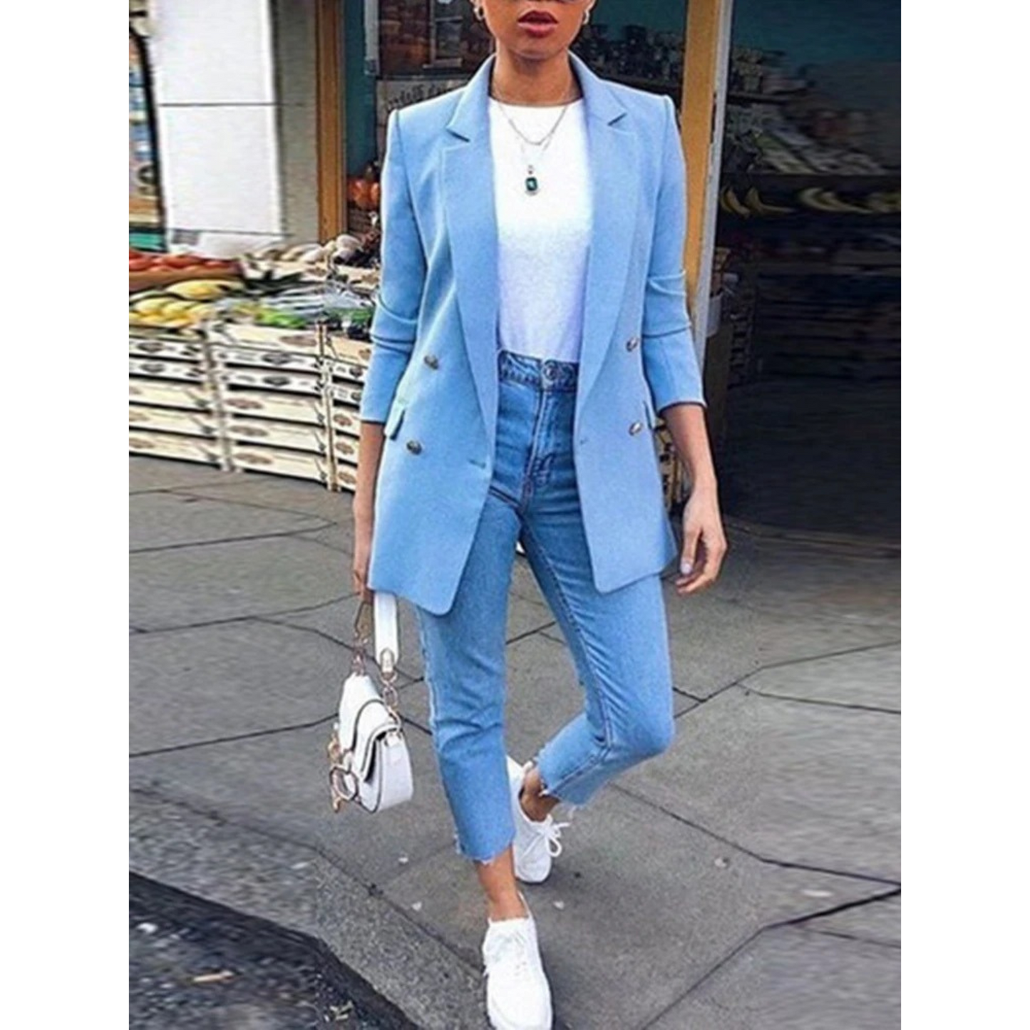 Evelien | Blazer long avec boutons et col pour femme