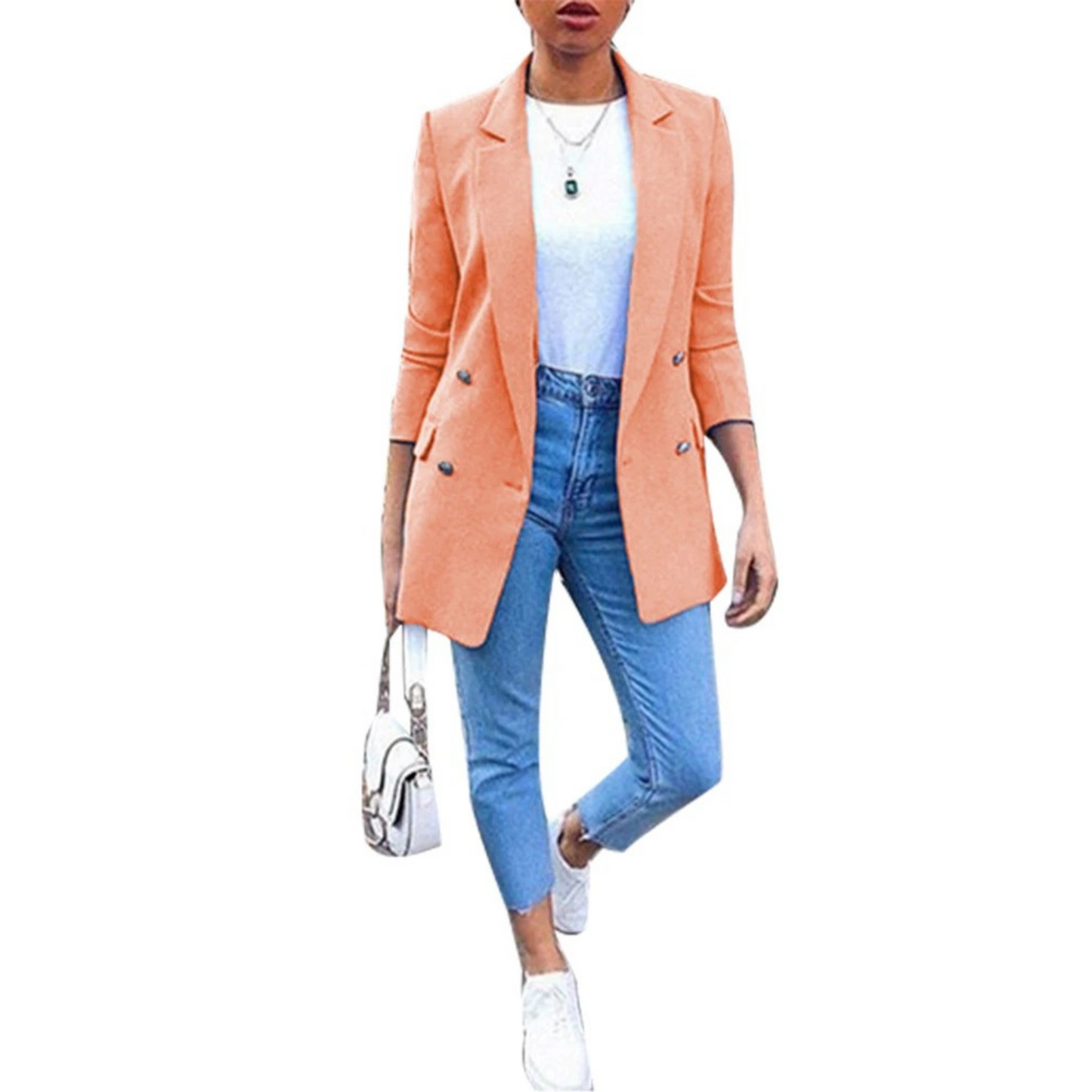 Evelien | Blazer long avec boutons et col pour femme