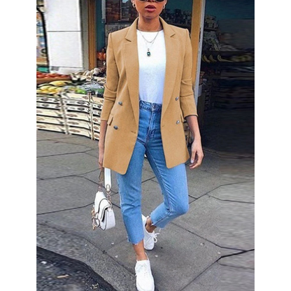 Evelien | Blazer long avec boutons et col pour femme