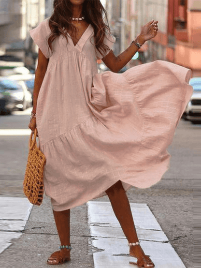 Larni - Robe 100% coton avec col en V et coupe ample