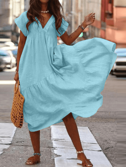 Larni - Robe 100% coton avec col en V et coupe ample