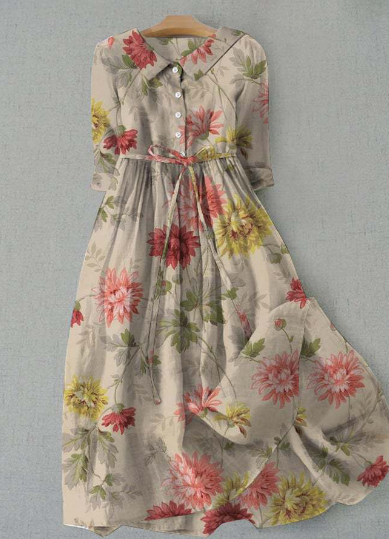 Lhynne - Robe décontractée avec fleurs botaniques pour femmes