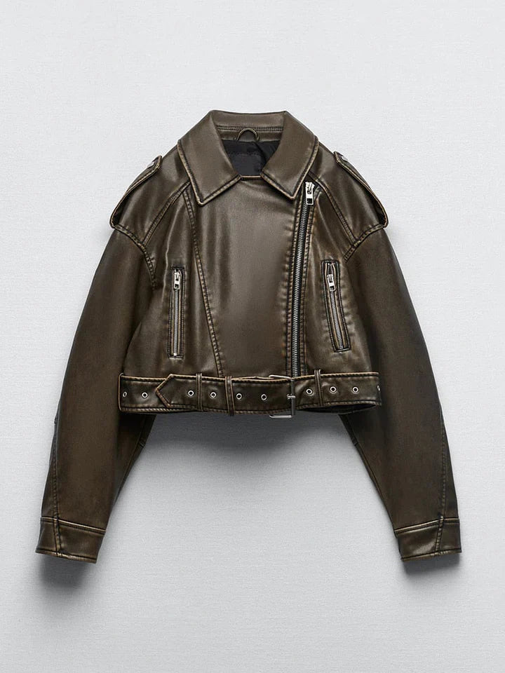 Lia - Veste en cuir style vintage