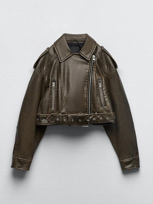 Lia - Veste en cuir style vintage