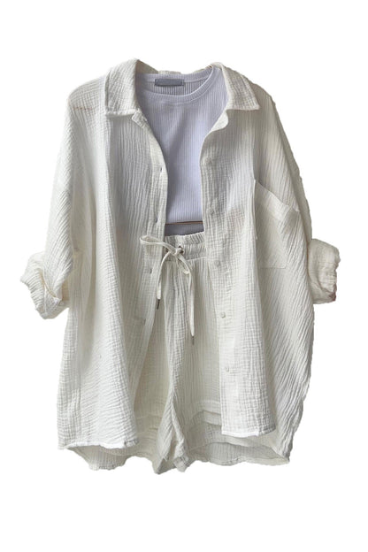 Keren - Chemise Mince à Manches Longues et Short Assorti pour Femmes