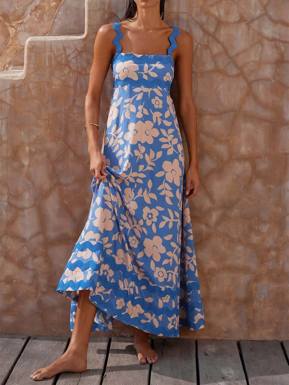 Lux - Robe longue sans bretelles à encolure carrée imprimée