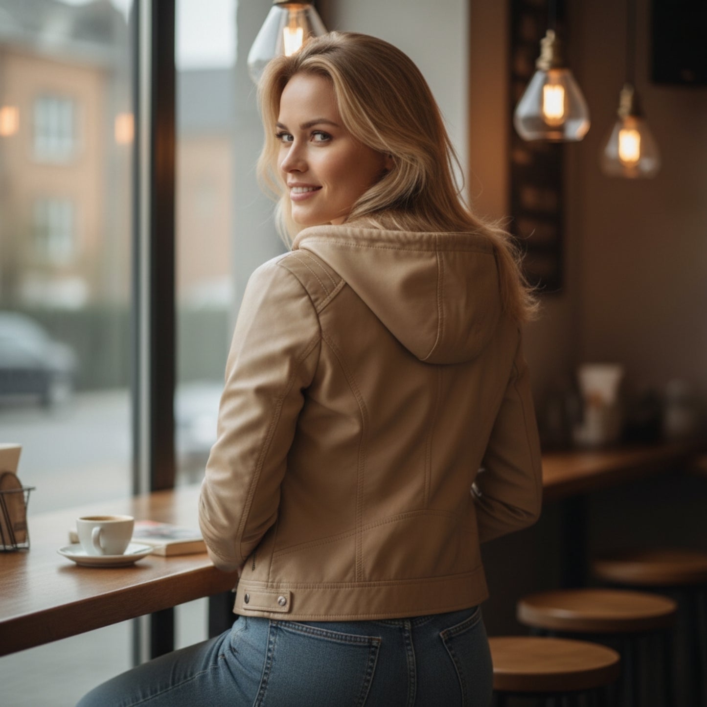 Lyra | Veste Femme en Cuir avec Capuche Chic et Confortable