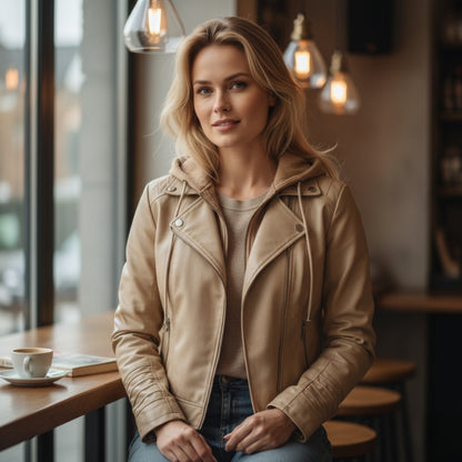 Lyra | Veste Femme en Cuir avec Capuche Chic et Confortable