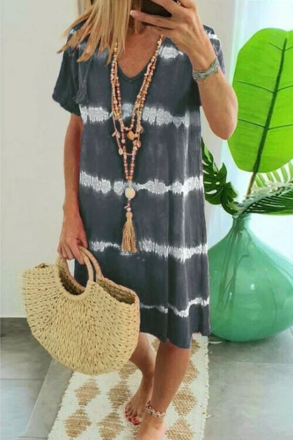 Madison - Robe chemise rayée tie-dye à manches courtes et coupe décontractée
