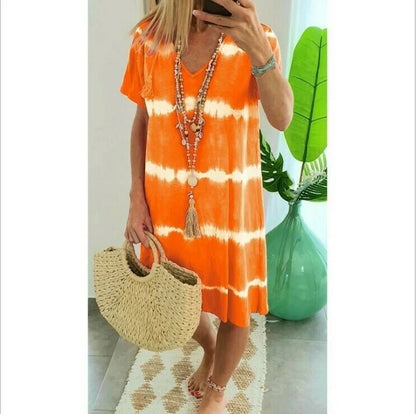Madison - Robe chemise rayée tie-dye à manches courtes et coupe décontractée