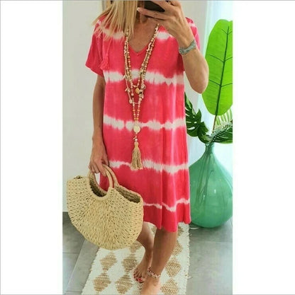 Madison - Robe chemise rayée tie-dye à manches courtes et coupe décontractée