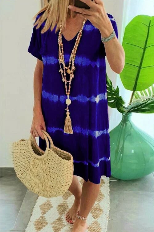Madison - Robe chemise à rayures tie-dye, manches courtes et coupe décontractée