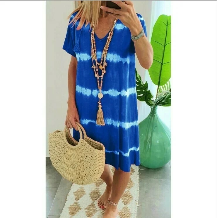 Madison - Robe chemise rayée tie-dye à manches courtes et coupe décontractée