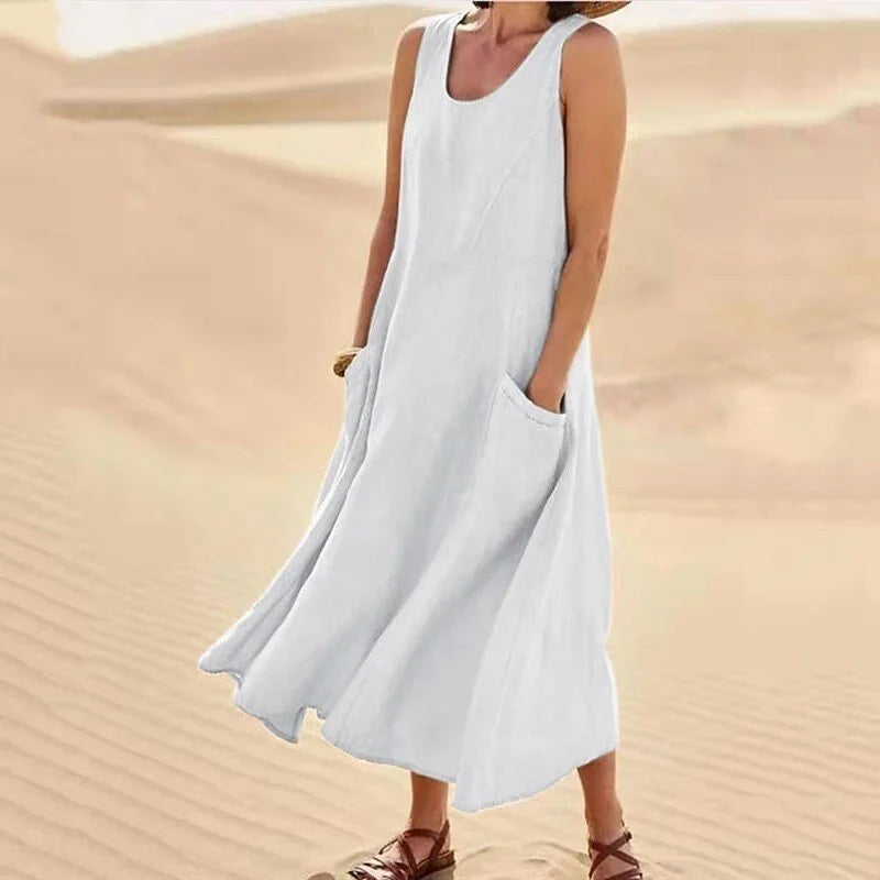 Malou - Robe sans manches en coton et lin avec poches