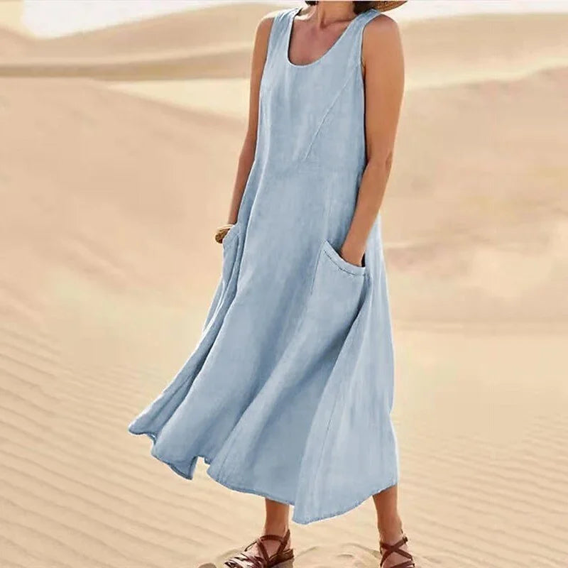 Malou - Robe sans manches en coton et lin avec poches