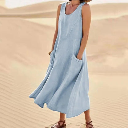 Malou - Robe sans manches en coton et lin avec poches