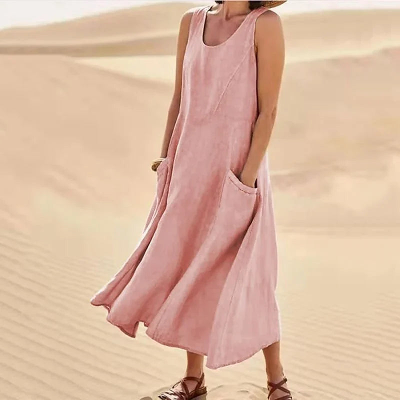 Malou - Robe sans manches en coton et lin avec poches