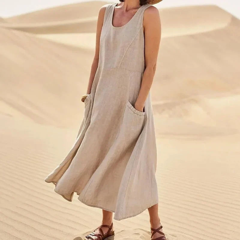 Malou - Robe sans manches en coton et lin avec poches