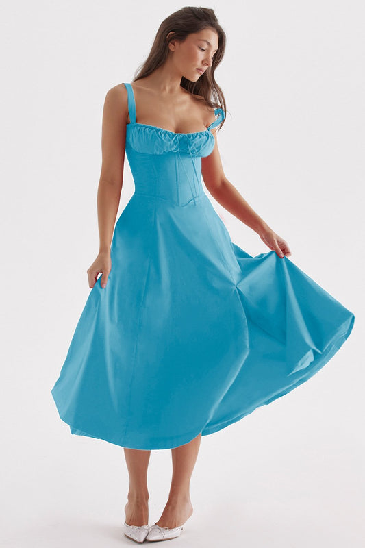 Margot - Robe florale sans bretelles avec taille ceinturée