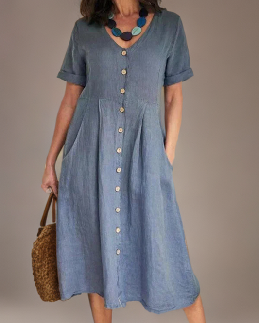 Marina - Robe ample en lin à encolure pointue