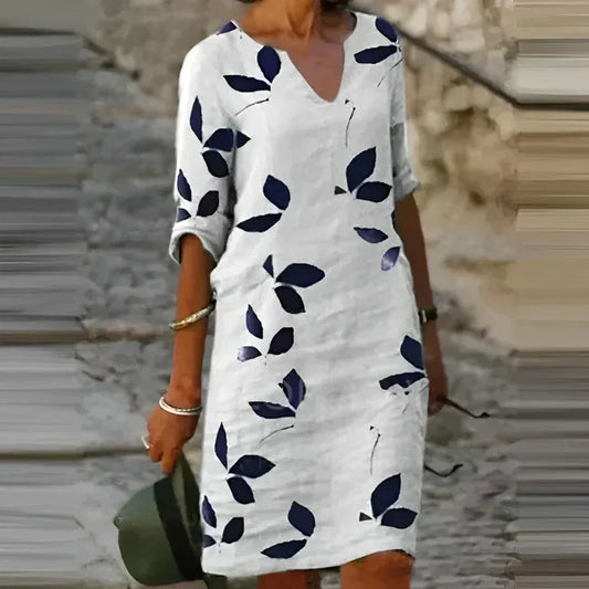 Mavis - belle robe d'été avec imprimé feuilles pour femmes