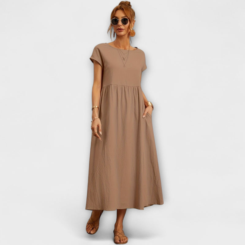Robe longue printanière à manches courtes, style léger et féminin