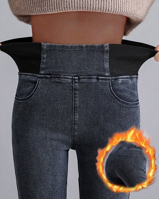 Elise - Legging Taille Haute Noir Doublé en Fleece Thermique pour Femmes