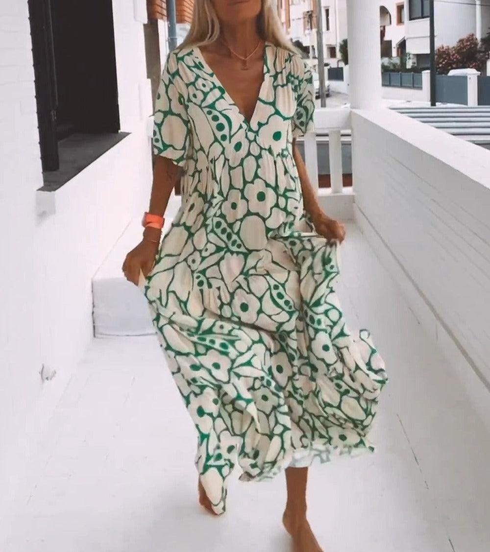 Morris - Robe longue verte à manches courtes