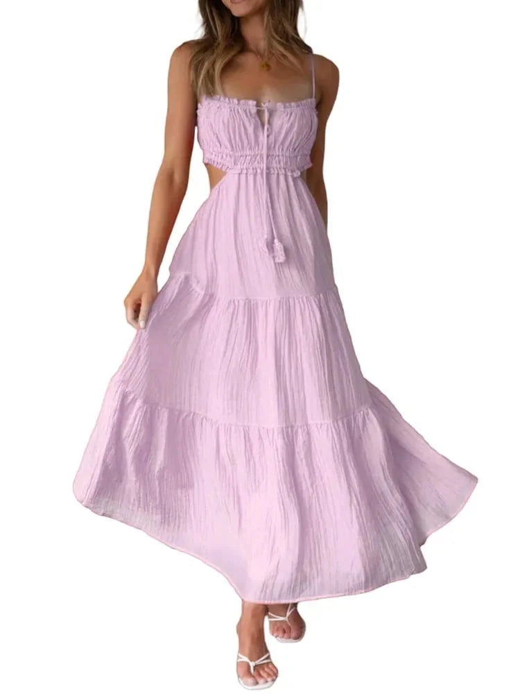 Musa - Robe longue sans manches à coutures et volants pour femme