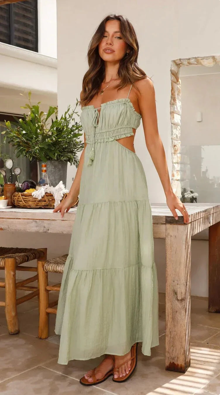 Musa - Robe longue sans manches à coutures et volants pour femme