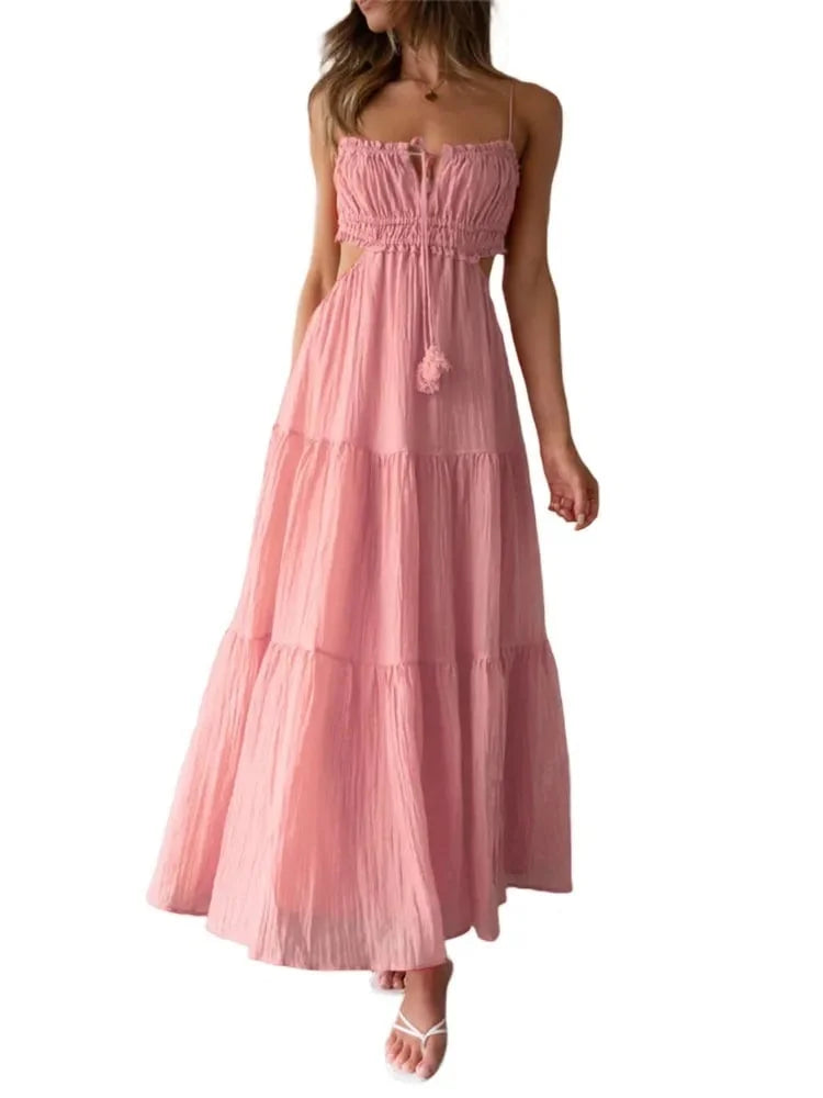 Musa - Robe longue sans manches à coutures et volants pour femme